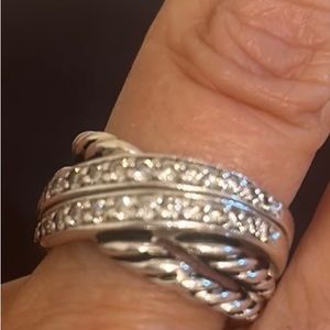 David Yurman Crossover Double Diamond Row Ring .925 gently used..53 ctw dia.